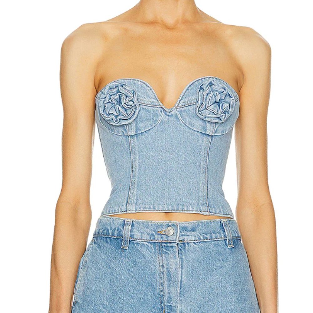 Magda Butrym DENIM STRAPLESS CORSET TOP